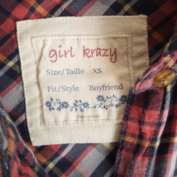 Girl Krazy Boyfriend Fit Plaid Buttondown Sz XS - Picture 2 of 4